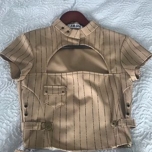 I.AM.GIA Tan Pinstripe Fran Top